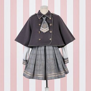 Lolita Dress Detective Bear Preppy Style Neck Tie Long Sleeve Dresses And Woolen Cloak