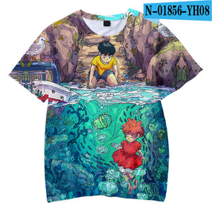 Ponyo on the Cliff - Unisex Soft Casual Anime Short Sleeve Print T Shirts