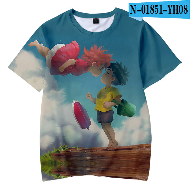 Ponyo on the Cliff - Unisex Soft Casual Anime Short Sleeve Print T Shirts