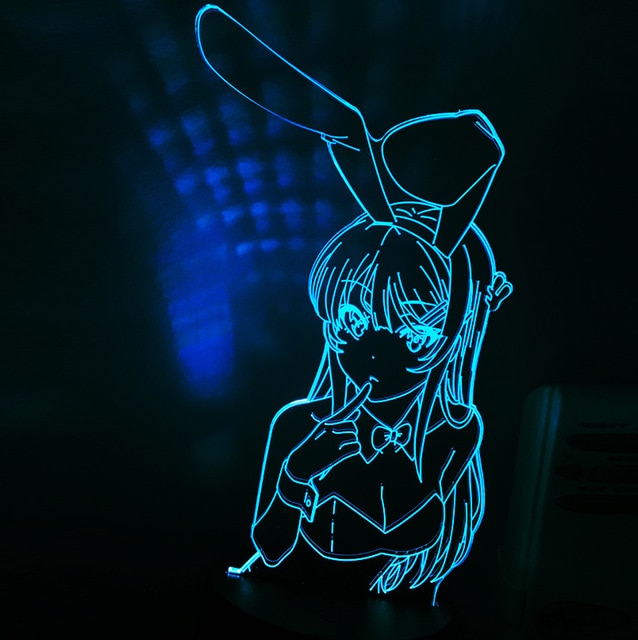 3D LED Nightlights BUNNY GIRL SENPAI MAI SAKURAJIMA KAWAII Multi Color Changing