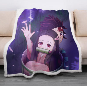 Demon Slayer Kimetsu No Yaiba - Printed Anime Ultra-Soft Sherpa Blanket Bedding