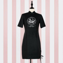 Women's Chinese Chipao Cool Harajuku Punk Dress Slim-fit Sheath Black Dress +Tassel gradient