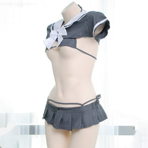 Lingerie Student Outfit 3PCS Set Bra & Panties & Smock Set Shimapan Bikini Grey
