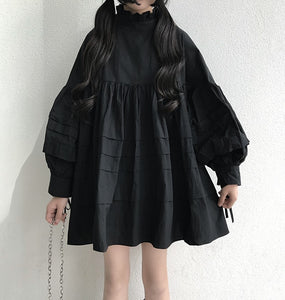 Black Lantern Style Sleeve Doll Dress in Black