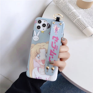 Sailor Moon Case for iPhone 11 Pro Max XR X XS Max 7 8 6 6S Plus Cute Lovely Wrist Strap Phone Holder Cover