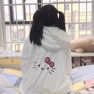 Cute Hello Kitty Zip-Up Hoodie Sweatshirt in White