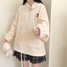 Soft Oversized Cream Drawstring Hoodie Sweater with Embroidered Dog