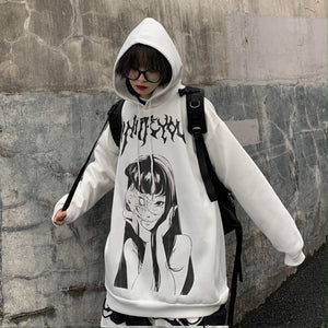 White Long Sleeve Manga Print Hoodie Sweatshirt