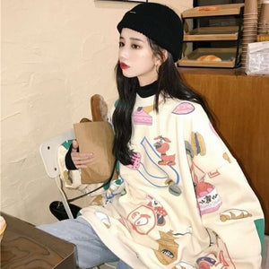Cream Coloured Long Sleeve Sweatshirt Jumper with Character Graphic Print