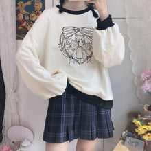 Off-White and Navy Crewneck Sweatshirt Jumper with Anime Girl Print