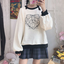 Off-White and Navy Crewneck Sweatshirt Jumper with Anime Girl Print