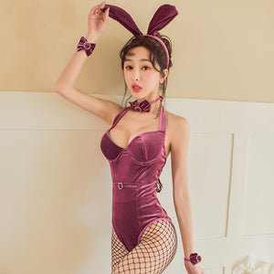 Dreamy Purple Velvet Rabbit Bunny Girl Bodysuit Lingerie