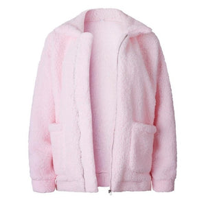 Elegant Faux Fur Coat Women Soft Zipper Fur Jacket