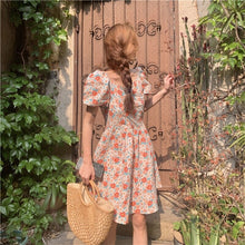 French Style Summer Dress with Floral Print and Backlass Bow