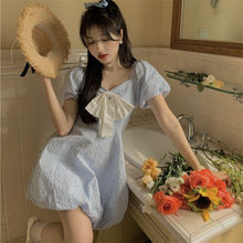 French Style Summer Elegant Princess Dress with Square Collar in Baby Blue