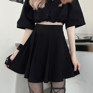 Goth Lolita Skirt Harajuku High Elastic Waist Lace Black Mini Skirts
