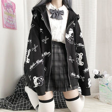 Black Coat with White Bear Print and Zip Up