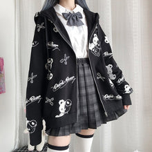 Black Coat with White Bear Print and Zip Up