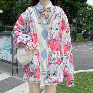 Anime Hoodie Fashion Kawaii Print Zip Up Hoodies Anime Clothing