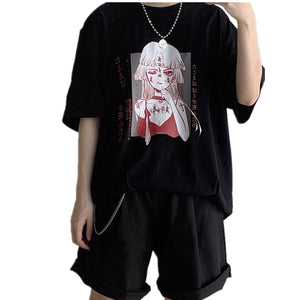 Harajuku Kawaii Anime Printed T-shirt  Gothic Oversized Black Tee