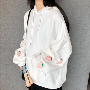 Harajuku Strawberry Embroidery Lavender White Sweatshirt Hoodie