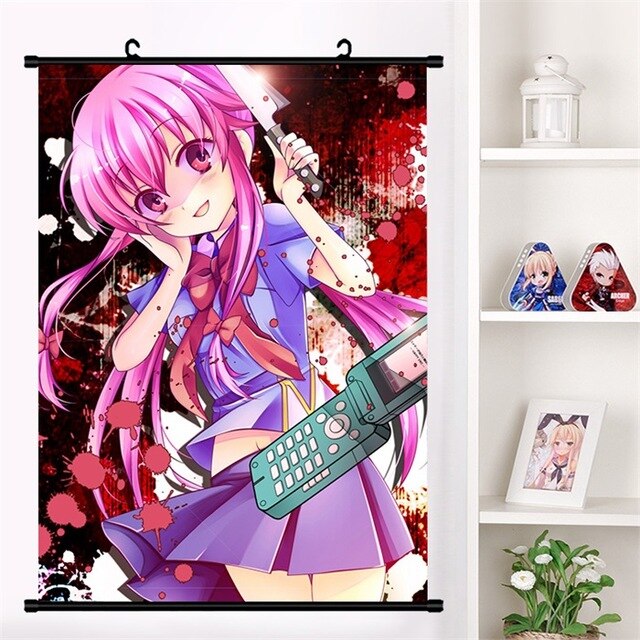  Tomorrow sunny Yandere Anime Girls Dark Horror Blood Ringing  Cell Phone Mirai Nikki Gasai Yuno 24x36 inch Silk Poster Wall Decor:  Posters & Prints