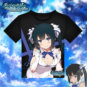Pick Up Girls In Dungeon Hestia T-shirt Black Polyester