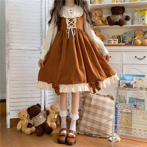 Autumn Brown Dress with Collar Detailing and Full Sleeves