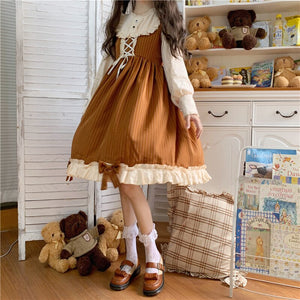 Autumn Brown Dress with Collar Detailing and Full Sleeves