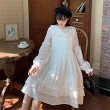 Long Sleeve Soft Girly Dress with Peter Pan Collar in Crepe Fabric