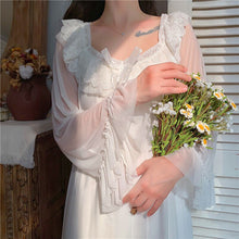Sweet Long-Sleeve White Dress with Sheer Sleeves