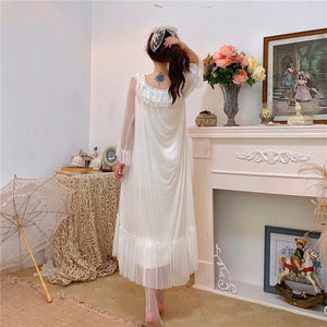 Sweet Long-Sleeve White Dress with Sheer Sleeves
