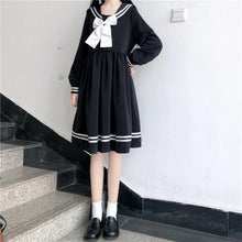Knee-Length Dress with Sweet Sailor Collar and Full Sleeve