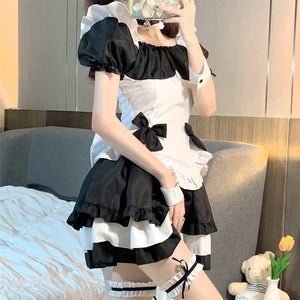 Black Japanese Maid Outfit with Bows and Ruffles
