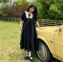 Long Cute Sailor Collar Dress in Preppy Style with Short Sleeves