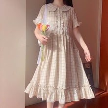 Long Soft Girl Dress with Sweet Lace Peter Pan Collar and Short Sleeve Ruffles