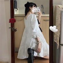 Summer Knee-Length White Dress with Large Black Bow