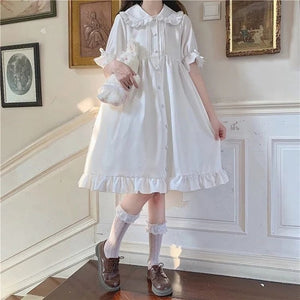 Japanese Sweet Girl Lolita Dress White  Kawaii Peter Pan Collar