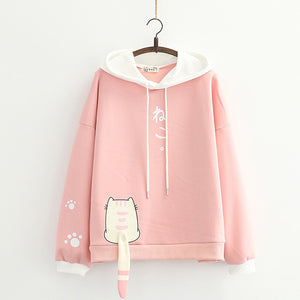 Kawaii Pink Hoodie with Cat Tail Print