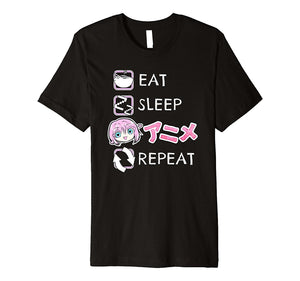 Kawaii Japanese Anime T-Shirt (Eat, Sleep,Repeat) 