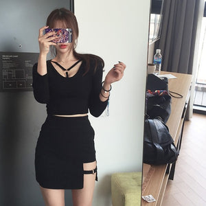 Korean Style Black Package Hip Micro Mini Skirt