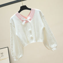 Korean Style White Knitted Sweater Long Sleeve Knitwear Crop Top Pink Jumper