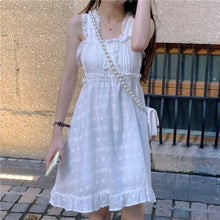 White Square Collar Cute Sleeveless Dress with Criss-Cross Backless Detail