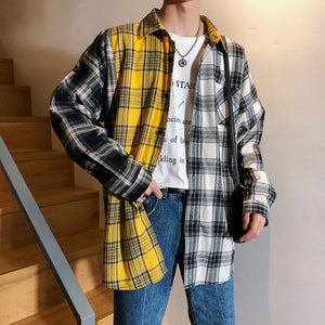 Men Shirt Oversized Cotton Plaid Shirt  Korean Harajuku Clothing