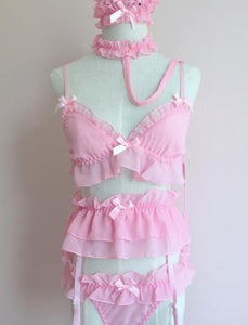 Baby Doll Teddy Outfit Bra An Pantie Nightie With Choker