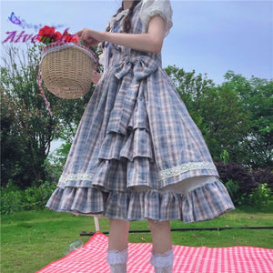 Lolita Girls Dress Vintage Plaided