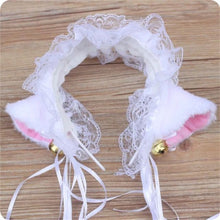 Lolita Lace Bow Ribbon Hairbands Plush Cat Ears Tassels Bell Decor