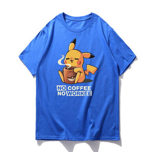 New Arrival No Coffee No Workee Japan Anime T Shirt 2019 Pokemon Pikachu