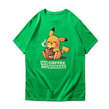 New Arrival No Coffee No Workee Japan Anime T Shirt 2019 Pokemon Pikachu
