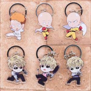One Punch Man Keychain Series-3 Cute Double Sided Saitama Key Chain Pendant Acrylic Anime Accessories Cartoon Keyring